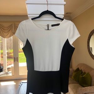 Cream and Black Peplum Top